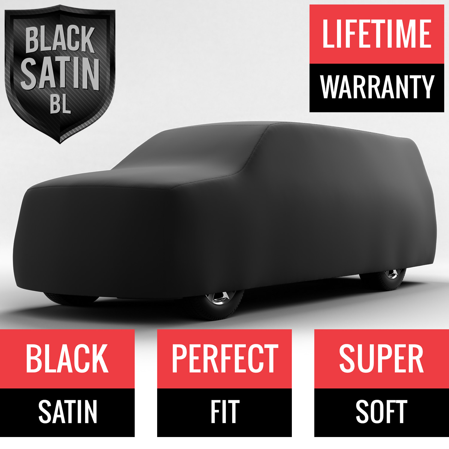 Black Satin BL - Black Car Cover for GMC C1500 1997 Extended Cab Pickup 6.5 Feet Bed with Camper Shell
